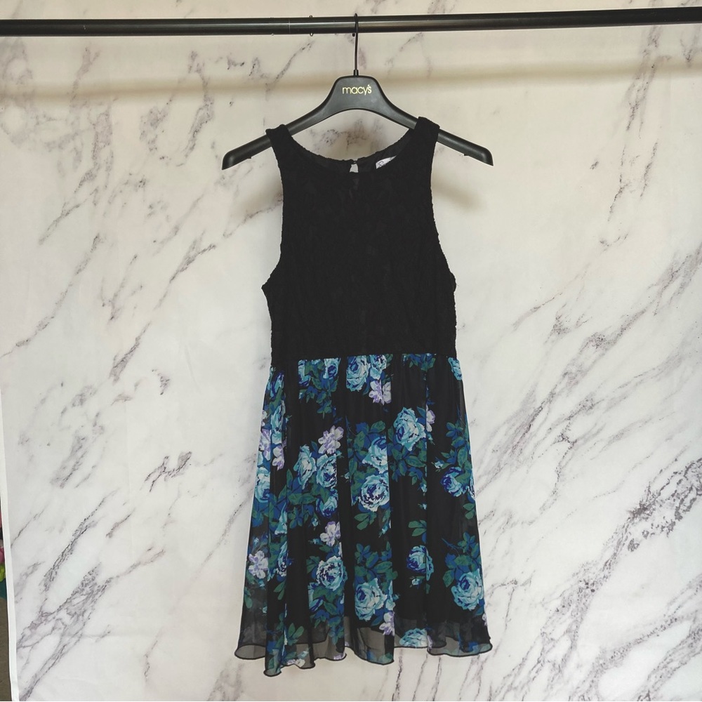Black and Blue Floral Dress with Lace detail - size 4